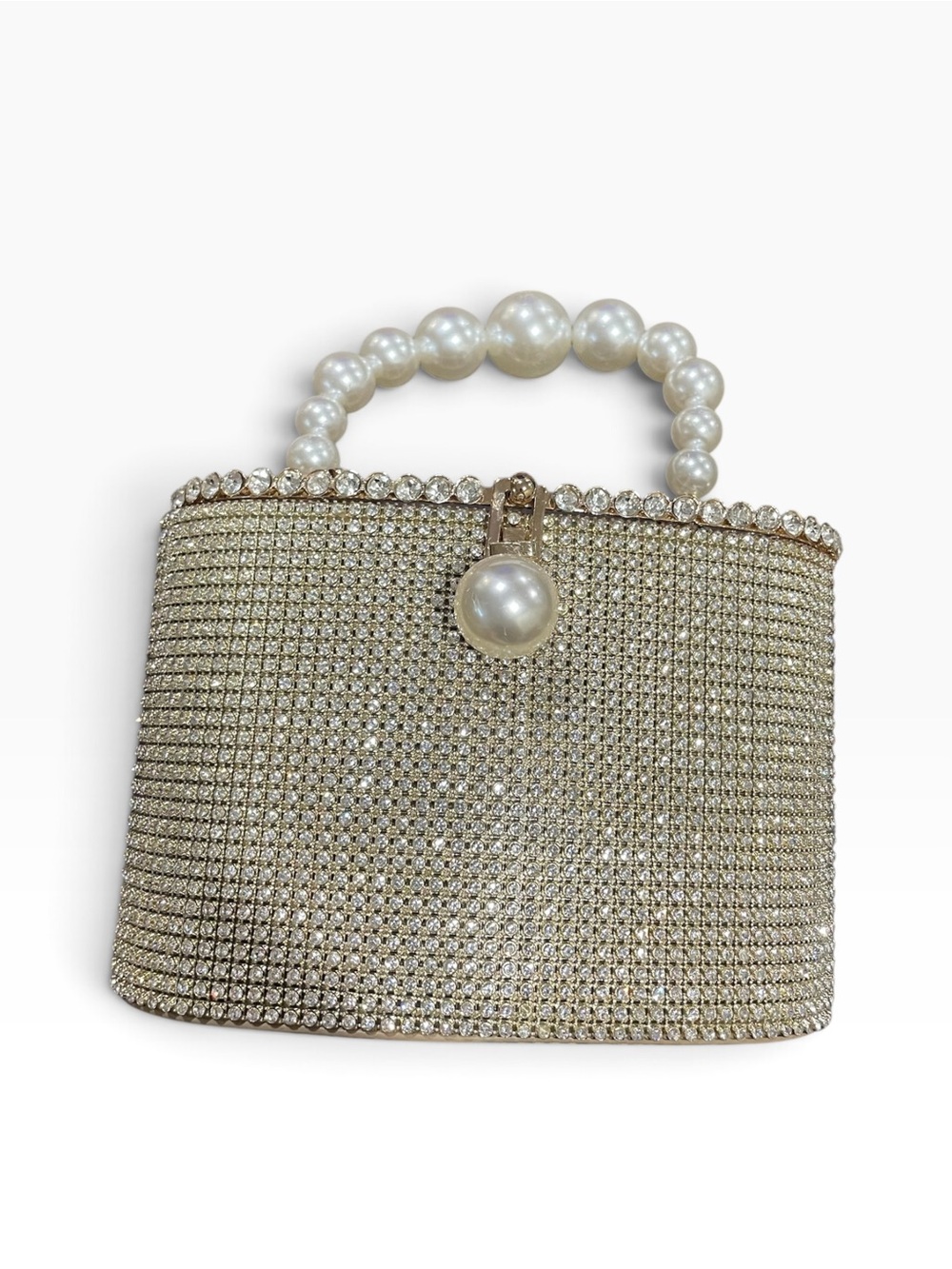 Faux Pearl-Handle Crystal Evening Bag - Gold - Picture 2 of 9